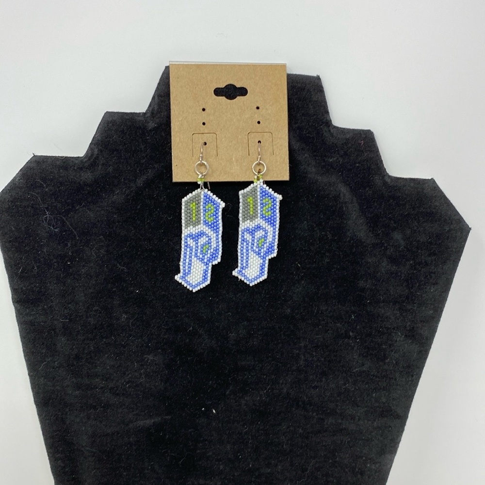Native American style handcrafted SEAHAWKS beaded dangle earrings